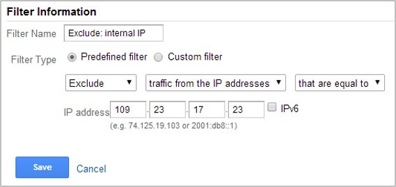 Exclude internal IP with analytics filters
