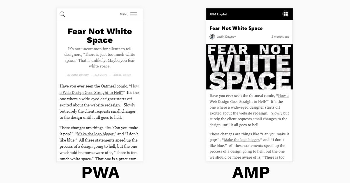 Website and AMP versions side-by-side