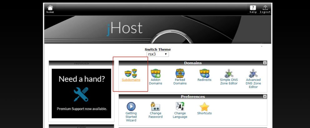 jHost Subdomain in cPanel