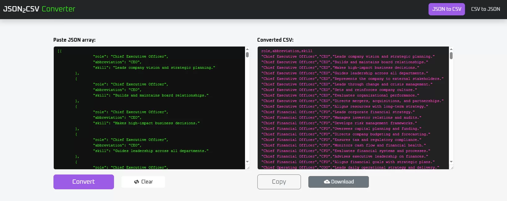 Convert JSON to CSV