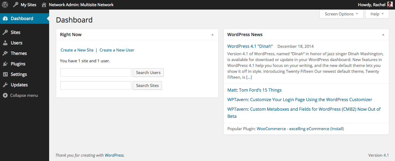 WordPress Multisite Dashboard