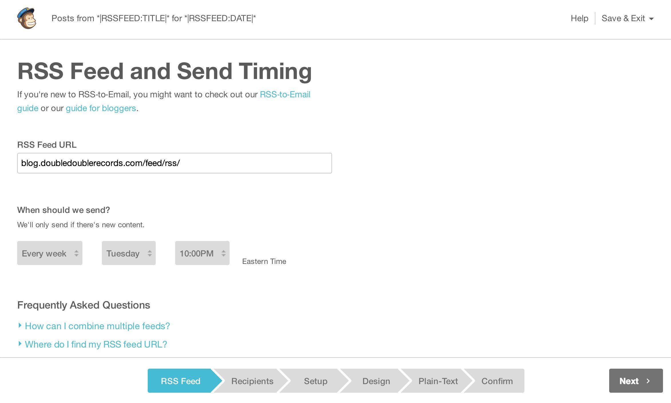 RSS-to-Email MailChimp Screenshot