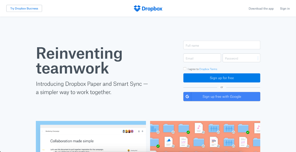 Dropbox Home Page